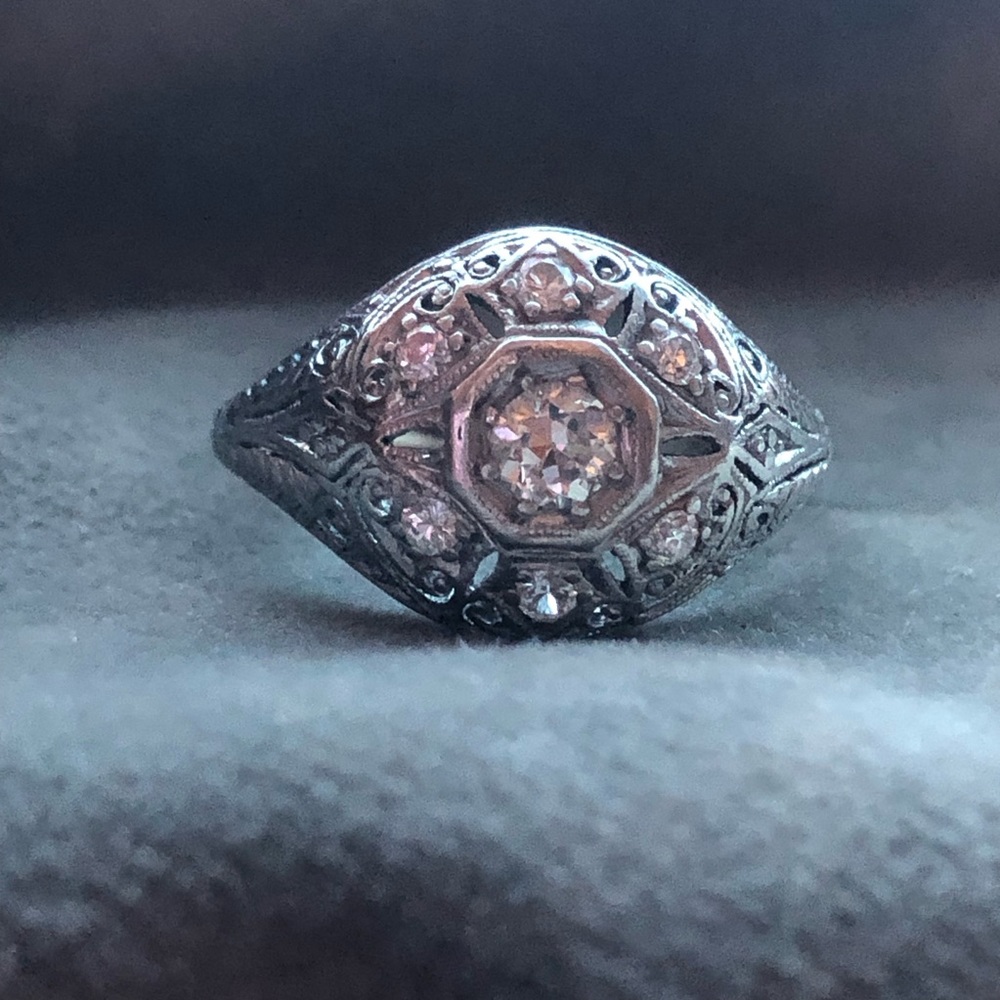 Antique platinum 14k diamond ring - Picture 4 of 13
